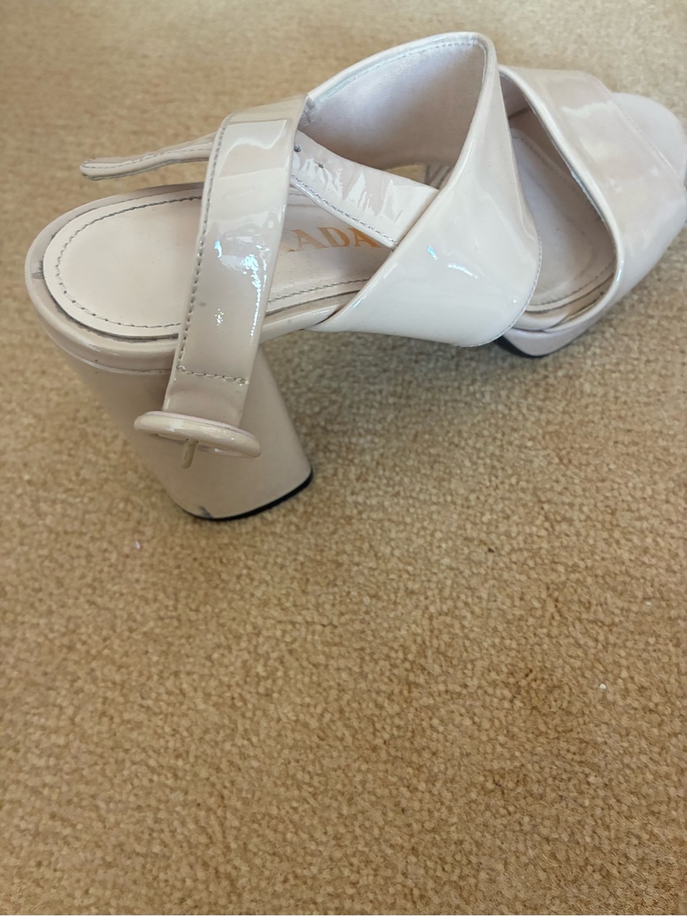 Prada Patent Leather Crisscross Heels in Cream - Picture 3 of 4